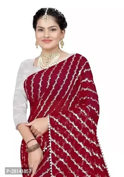 Stylish Georgette Maroon Embellished Saree with Blouse piece