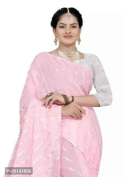 Stylish Georgette Pink Embellished Saree with Blouse piece