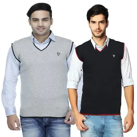 ZAKOD Sleeveless Regular Fit Sweater for Men,100% Wool Sweater,Regular Wear Sweater, M=38",L=40",XL=42"(Combo of 2)