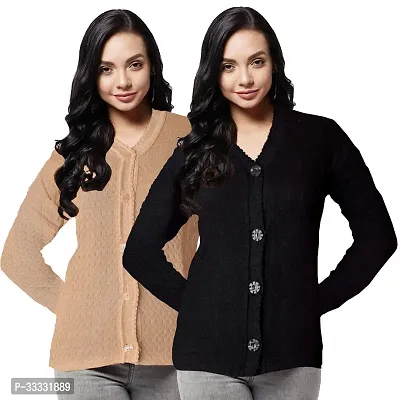 Stylish Wool Solid Front Open Sweater for Women Pack of 2-thumb0