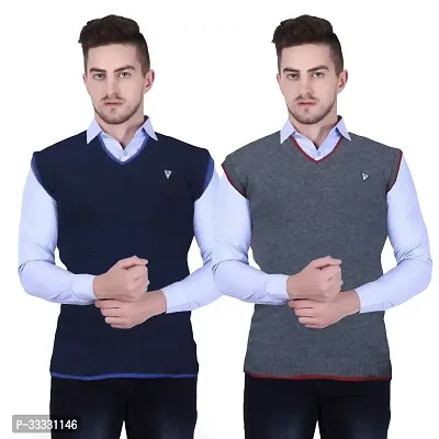 Stylish Wool Solid Sleeveless Sweater for Men, Pack of 2-thumb0