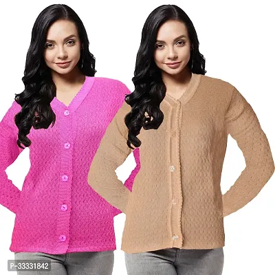 Stylish Wool Solid Front Open Sweater for Women Pack of 2-thumb0