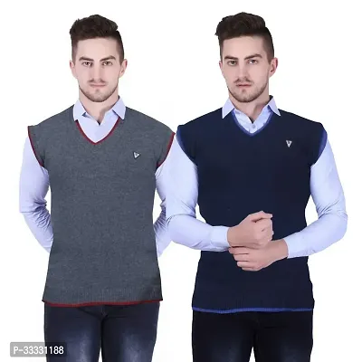 Stylish Wool Solid Sleeveless Sweater for Men, Pack of 2-thumb0