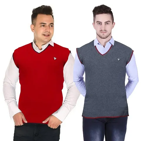 Stylish Wool Solid Sleeveless Sweater For Men Pack Of 2