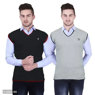 Stylish Wool Solid Sleeveless Sweater for Men, Pack of 2-thumb0