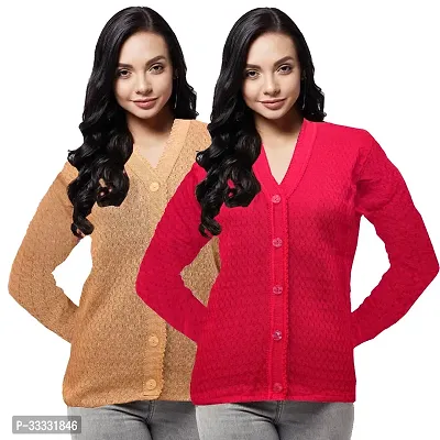 Stylish Wool Solid Front Open Sweater for Women Pack of 2-thumb0