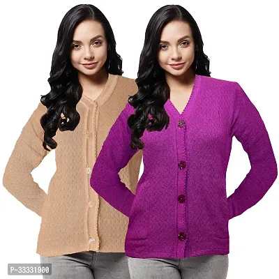 Stylish Wool Solid Front Open Sweater for Women Pack of 2