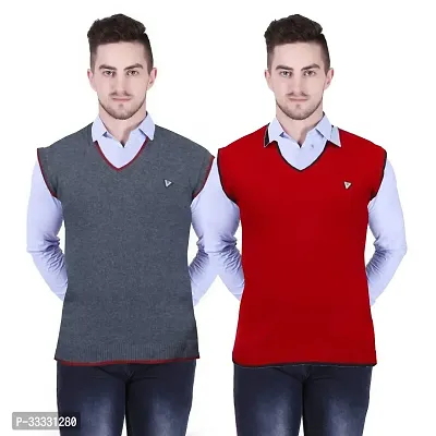 Stylish Wool Solid Sleeveless Sweater for Men, Pack of 2-thumb0