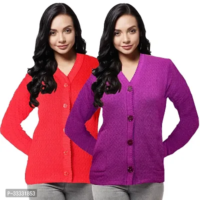 Stylish Wool Solid Front Open Sweater for Women Pack of 2-thumb0