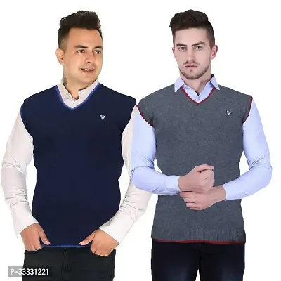 Stylish Wool Solid Sleeveless Sweater for Men, Pack of 2-thumb0