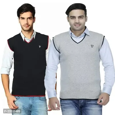 Stylish Wool Solid Sleeveless Sweater for Men, Pack of 2-thumb0