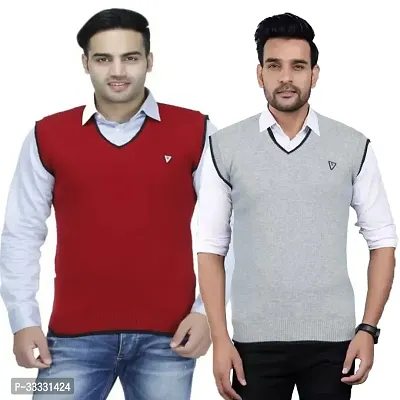 Stylish Wool Solid Sleeveless Sweater for Men, Pack of 2