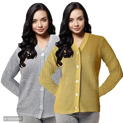 Stylish Wool Solid Front Open Sweater for Women Pack of 2-thumb0