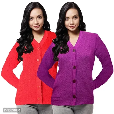 Stylish Wool Solid Front Open Sweater for Women Pack of 2