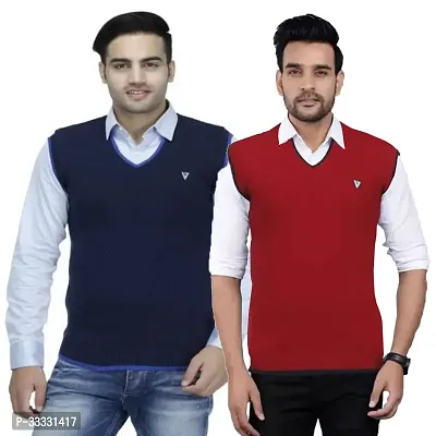 Stylish Wool Solid Sleeveless Sweater for Men, Pack of 2-thumb0