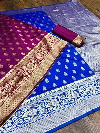 Stylish Banarasi Jacquard Silk Blue And Wine Saree with Blouse piece-thumb4