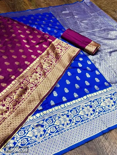 Stylish Banarasi Jacquard Silk Blue And Wine Saree with Blouse piece-thumb5