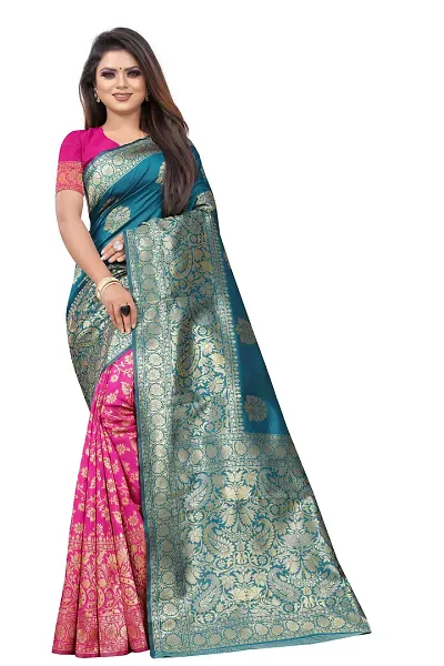 Dharmi Enterprise Women's Banarasi Jacquard Silk Saree With Blouse