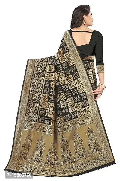 Stylish Banarasi Jacquard Silk Black And Golden Saree with Blouse piece-thumb3