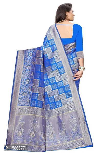 Stylish Banarasi Jacquard Silk Royal Blue And Golden Saree with Blouse piece-thumb3