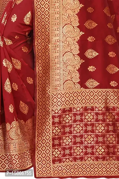 Stylish Banarasi Jacquard Silk Maroon And Golden Saree with Blouse piece-thumb4