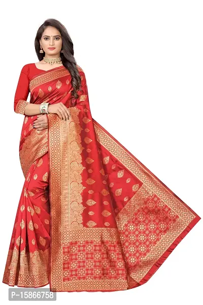 Stylish Banarasi Jacquard Silk Red And Golden Saree with Blouse piece-thumb0