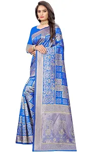 Stylish Banarasi Jacquard Silk Royal Blue And Golden Saree with Blouse piece-thumb1