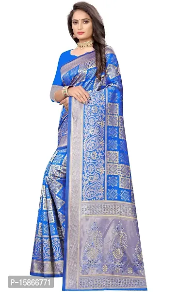 Stylish Banarasi Jacquard Silk Royal Blue And Golden Saree with Blouse piece-thumb2