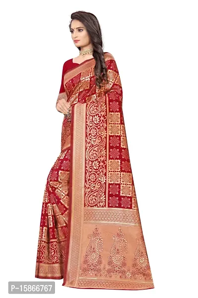 Stylish Banarasi Jacquard Silk Maroon And Golden Saree with Blouse piece-thumb2