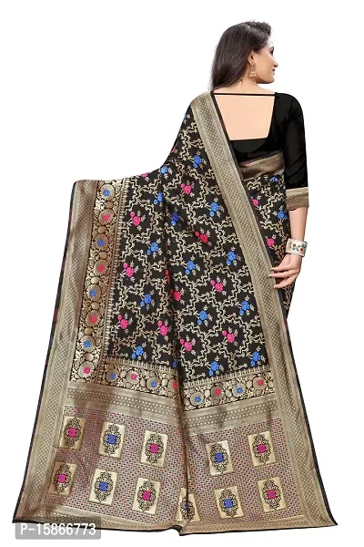 Stylish Banarasi Jacquard Silk Black And Golden Saree with Blouse piece-thumb3