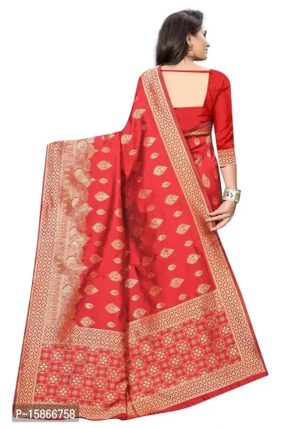 Stylish Banarasi Jacquard Silk Red And Golden Saree with Blouse piece-thumb3