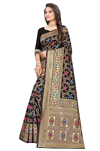 Stylish Banarasi Jacquard Silk Black And Golden Saree with Blouse piece-thumb1