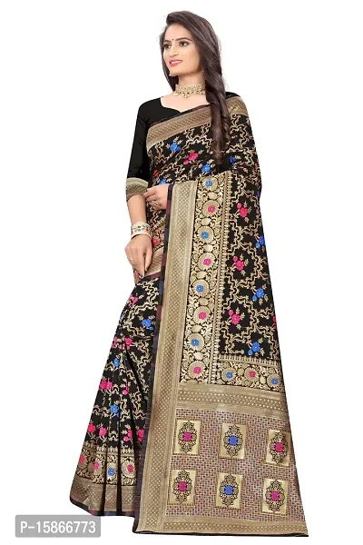 Stylish Banarasi Jacquard Silk Black And Golden Saree with Blouse piece-thumb2