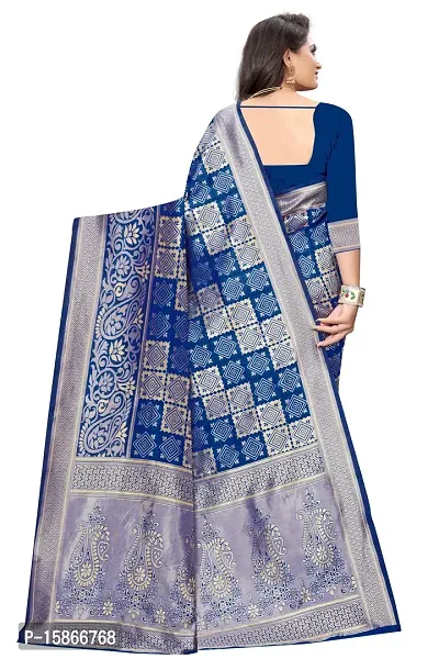 Stylish Banarasi Jacquard Silk Navy Blue And Golden Saree with Blouse piece-thumb3