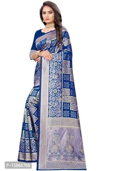 Stylish Banarasi Jacquard Silk Navy Blue And Golden Saree with Blouse piece-thumb2