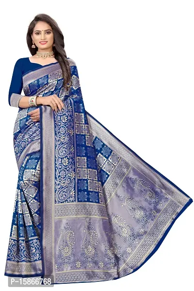 Stylish Banarasi Jacquard Silk Navy Blue And Golden Saree with Blouse piece