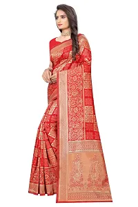 Stylish Banarasi Jacquard Silk Red And Golden Saree with Blouse piece-thumb1