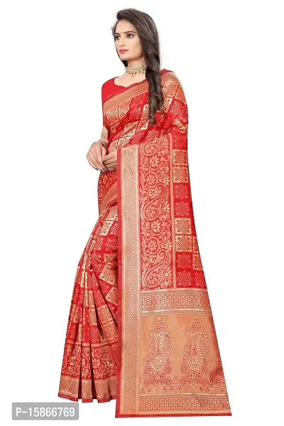 Stylish Banarasi Jacquard Silk Red And Golden Saree with Blouse piece-thumb2