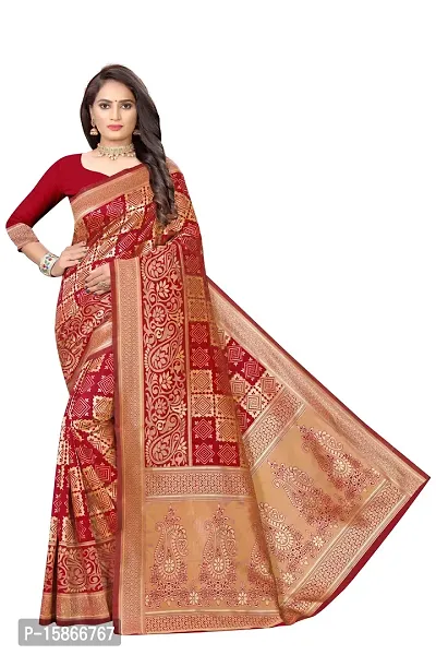 Stylish Banarasi Jacquard Silk Maroon And Golden Saree with Blouse piece