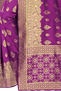 Stylish Banarasi Jacquard Silk Wine And Golden Saree with Blouse piece-thumb3