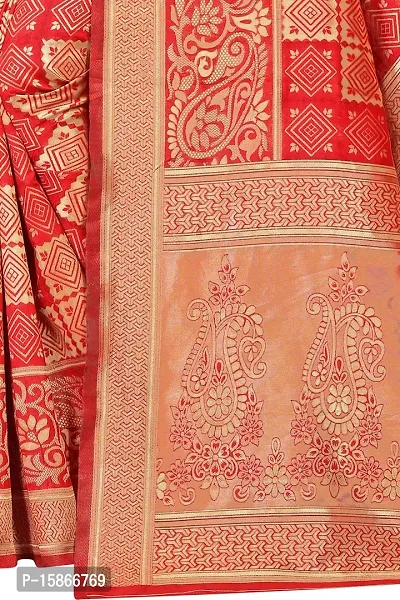 Stylish Banarasi Jacquard Silk Red And Golden Saree with Blouse piece-thumb4