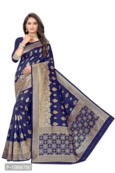 Stylish Banarasi Jacquard Silk Navy Blue And Golden Saree with Blouse piece