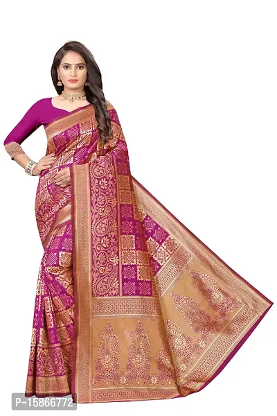 Stylish Banarasi Jacquard Silk Wine And Golden Saree with Blouse piece-thumb0