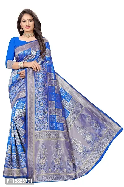 Stylish Banarasi Jacquard Silk Royal Blue And Golden Saree with Blouse piece