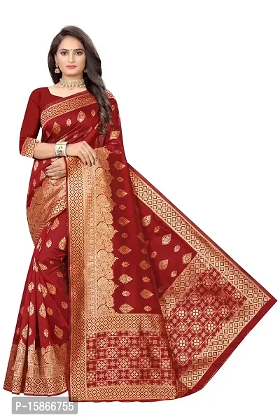 Stylish Banarasi Jacquard Silk Maroon And Golden Saree with Blouse piece