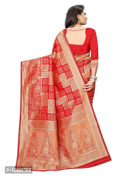 Stylish Banarasi Jacquard Silk Red And Golden Saree with Blouse piece-thumb3