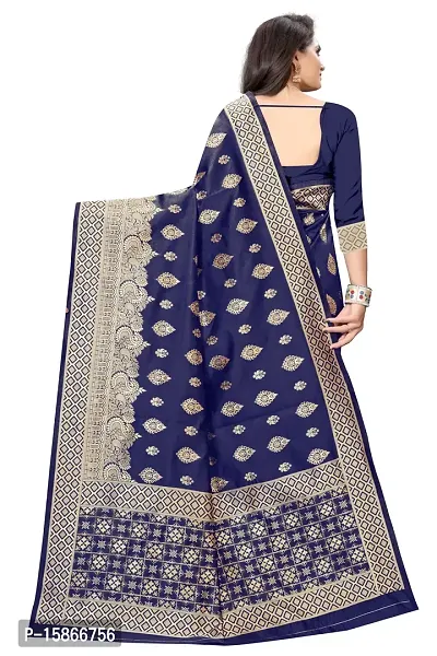 Stylish Banarasi Jacquard Silk Navy Blue And Golden Saree with Blouse piece-thumb3