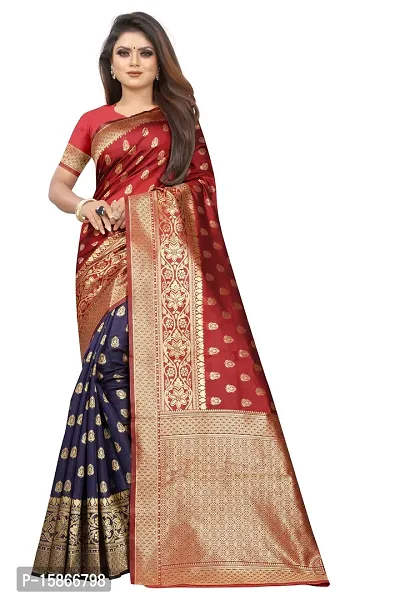 Stylish Banarasi Jacquard Silk Black And Red Saree with Blouse piece-thumb0