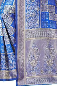 Stylish Banarasi Jacquard Silk Royal Blue And Golden Saree with Blouse piece-thumb3