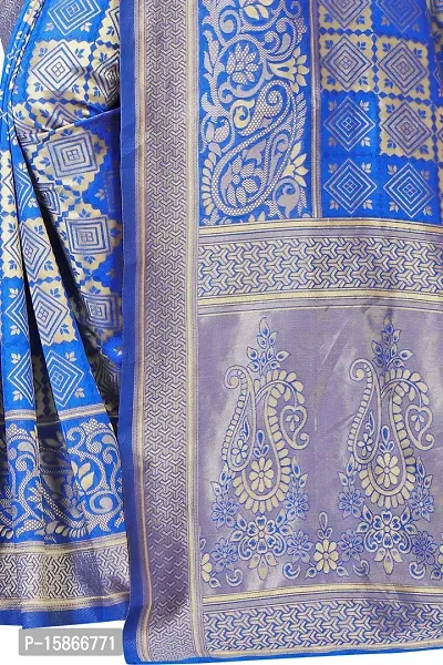 Stylish Banarasi Jacquard Silk Royal Blue And Golden Saree with Blouse piece-thumb4